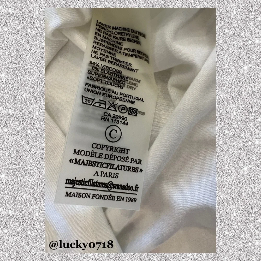 Majestic Filatures NWOT White V-Neck Long Sleeve Tee Sz 2 - Picture 8 of 8